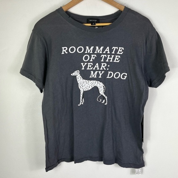Wildfox Gray Short Sleeve Distressed Edges Graphic Tee - Picture 1 of 8
